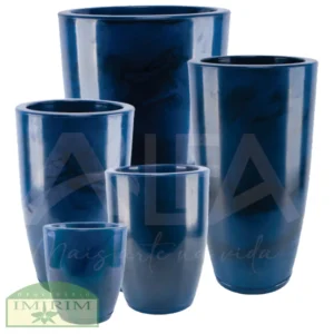 Vaso Rotomoldado Coluna Redonda Marmorizada Azul com Prato