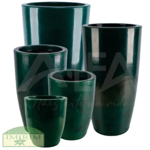 Vaso Rotomoldado Coluna Redonda Marmorizada Verde com Prato