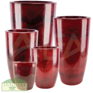 Vaso Rotomoldado Coluna Redonda Marmorizada Vermelho com Prato