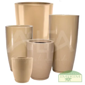 Vaso Rotomoldado Coluna Redonda Polida Bege com Prato