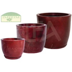 Vaso Rotomoldado Bojo Redondo Marmorizado Vermelho com Prato