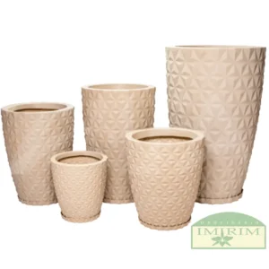 Vaso Rotomoldado Coluna Redonda Diamante Bege com Prato