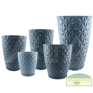 Vaso Rotomoldado Coluna Redonda Diamante Chumbo com Prato