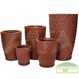 Vaso Rotomoldado Coluna Redonda Diamante Marrom com Prato