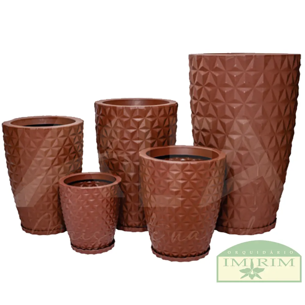 vaso-rotomoldado-coluna-redonda-diamante-marrom-com-prato Vaso Rotomoldado Coluna Redonda Diamante Marrom com Prato