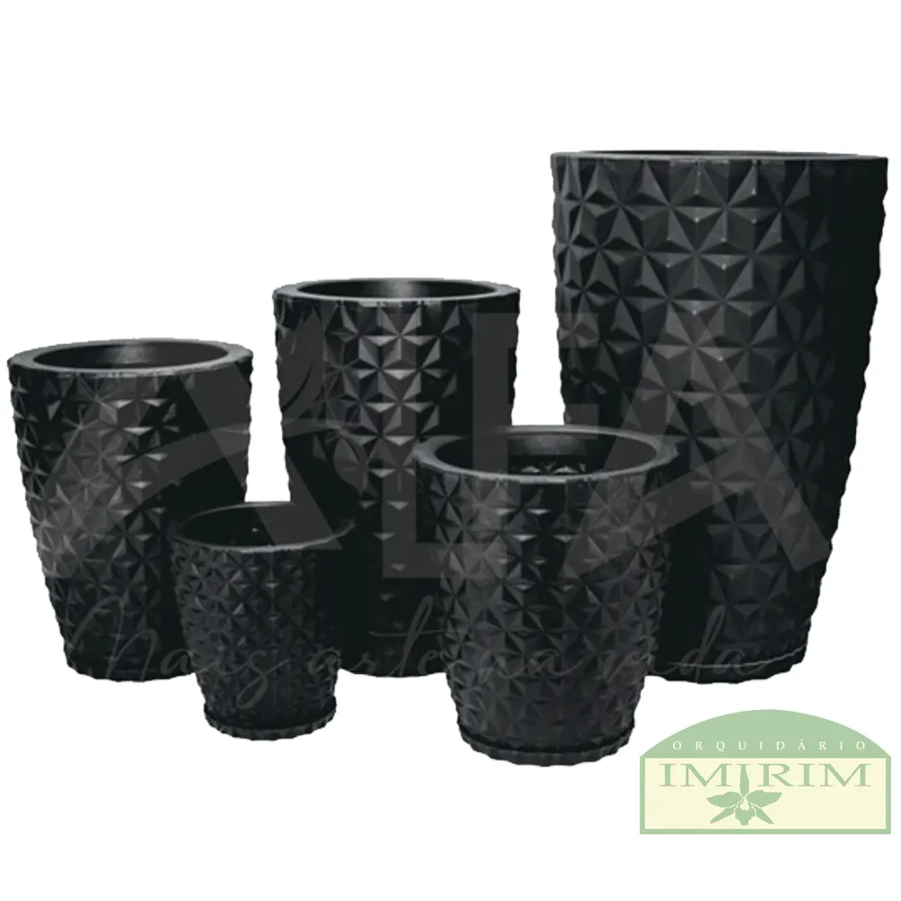 vaso-rotomoldado-coluna-redonda-diamante-preto-com-prato Vaso Rotomoldado Coluna Redonda Diamante Preto com Prato